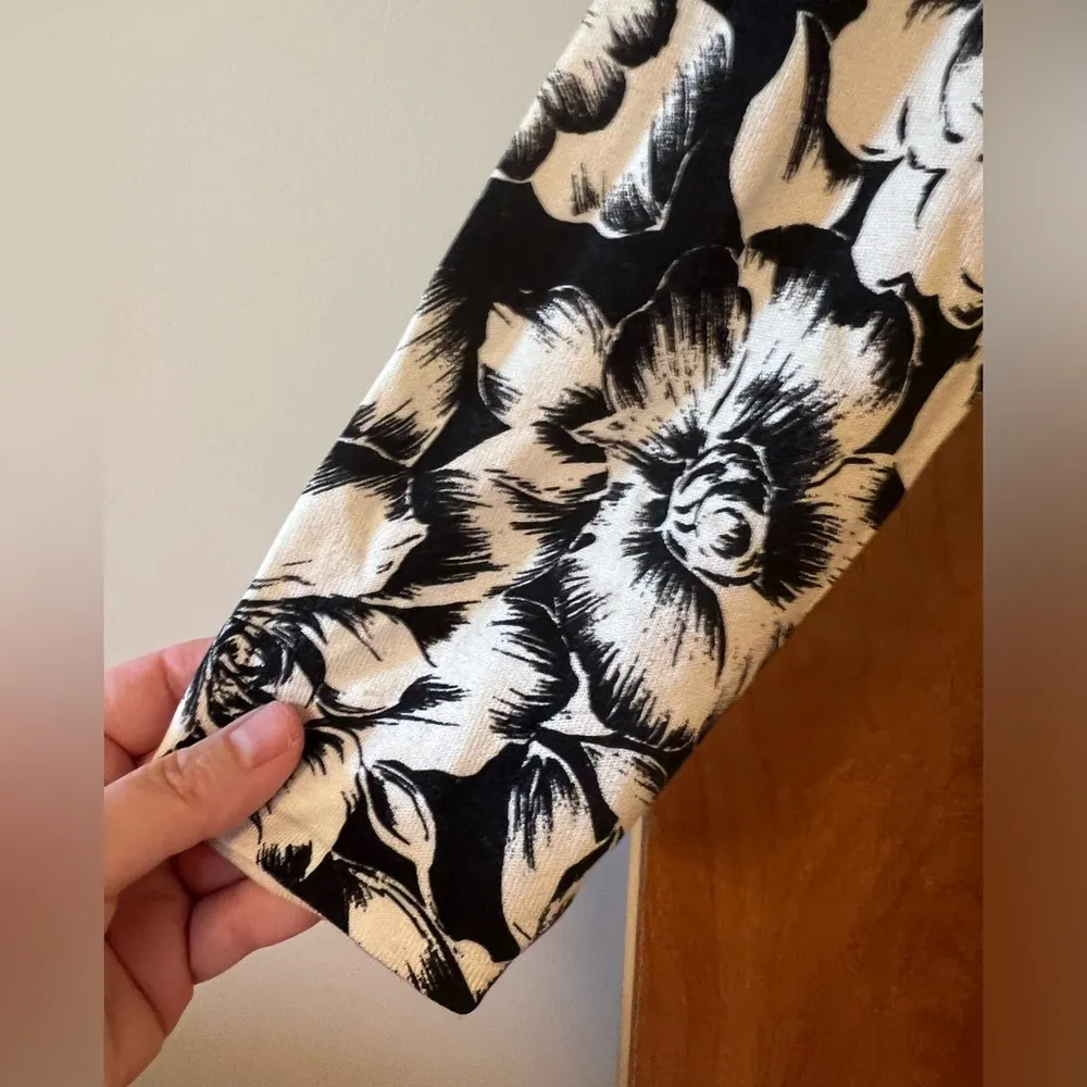 Talbots Black All Over Floral Print Long Sleeve Shirt Top Silk Nylon Plus Size X - Image 2