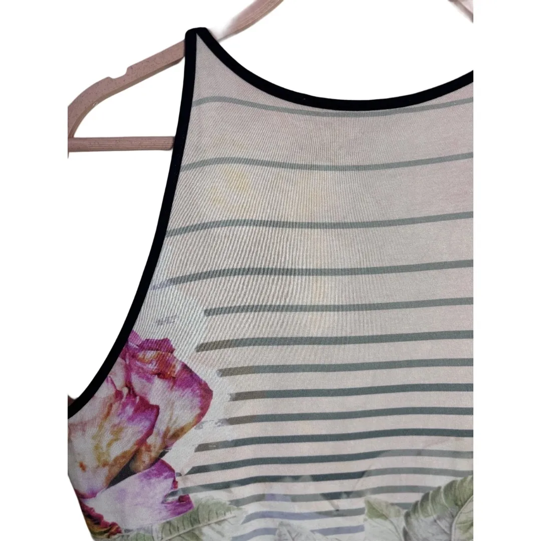 Ted Baker Laya Sleeveless Peony Striped Midi Dress Bodycon sz Large Floral Euro - Image 6