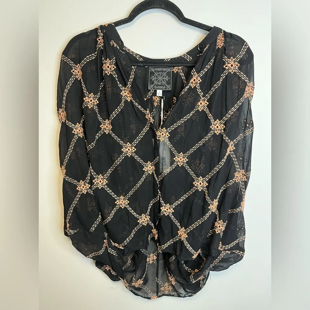 NEW JOHNNY WAS Iman Embroidered Silk Button Down Shirt in MTI Sz Xs - Image 6