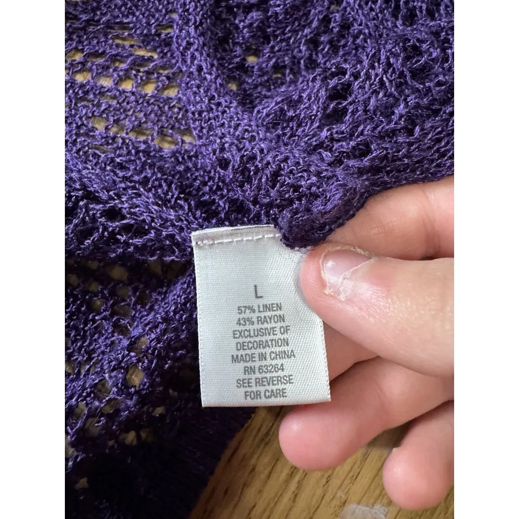 Dressbarn Women Open Front Cardigan Sz Large Open Knit Lightweight Purple Linen - Image 8