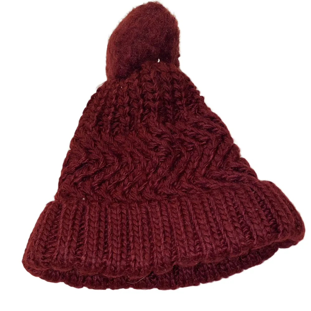 West Loop Knit Pom Pom Beanie Hat Fold Over Burgundy One Size Fits Most - Image 95