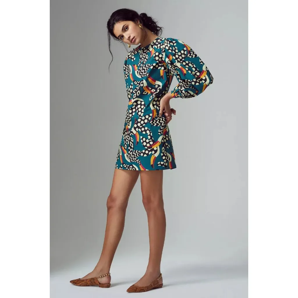 NWT FARM Rio for Anthropologie Tucan Tunic in Blue Cotton Toucan Shift Dress MP - Image 8