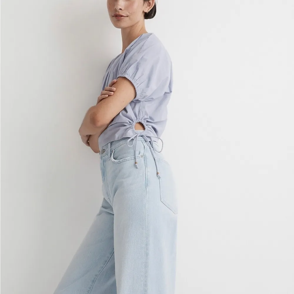 Madewell Embroidered Poplin Puff-Sleeve Cutout Crop Top in Distant Periwrinkle M - Image 2