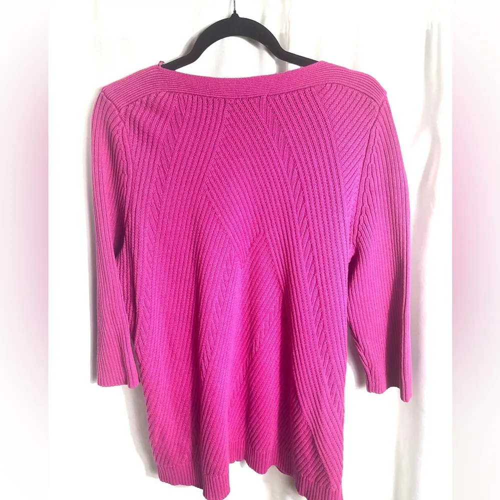 Allison Daley Plus 3X Fuchsia Ribbed Textured Knit Pullover Sweater - Image 2