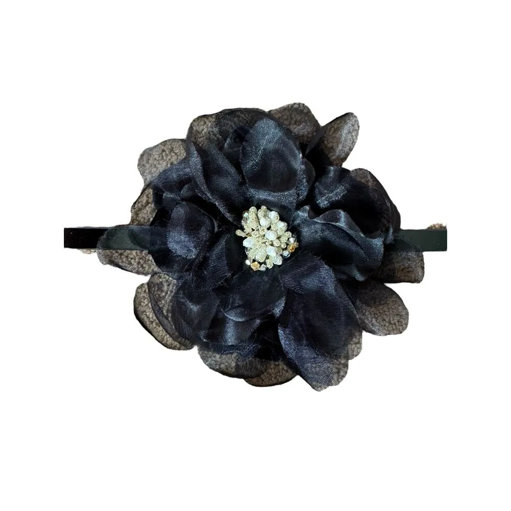 NWT White House Black Market Belt Flower Black Women's XS Leather 31.5” Long - Image 3