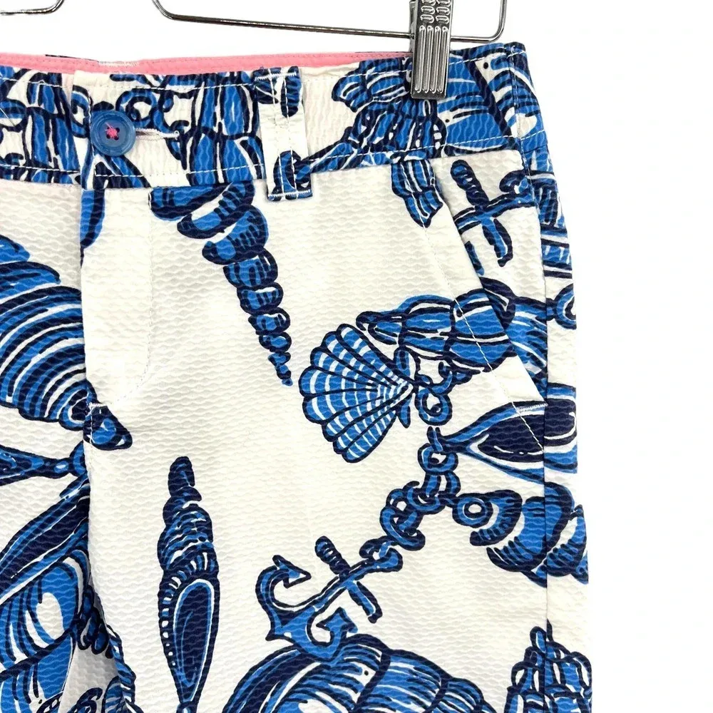Lilly Pulitzer Resort Shorts Fallin' in Love‎ White Blue Seashell Print Size 4 - Image 3