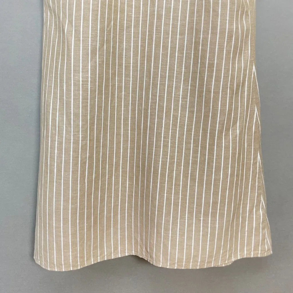 LOFT Dress Stripes Ruffle Sleeve‎ Size Small Notched V-Neck Pintucks Beige White - Image 8