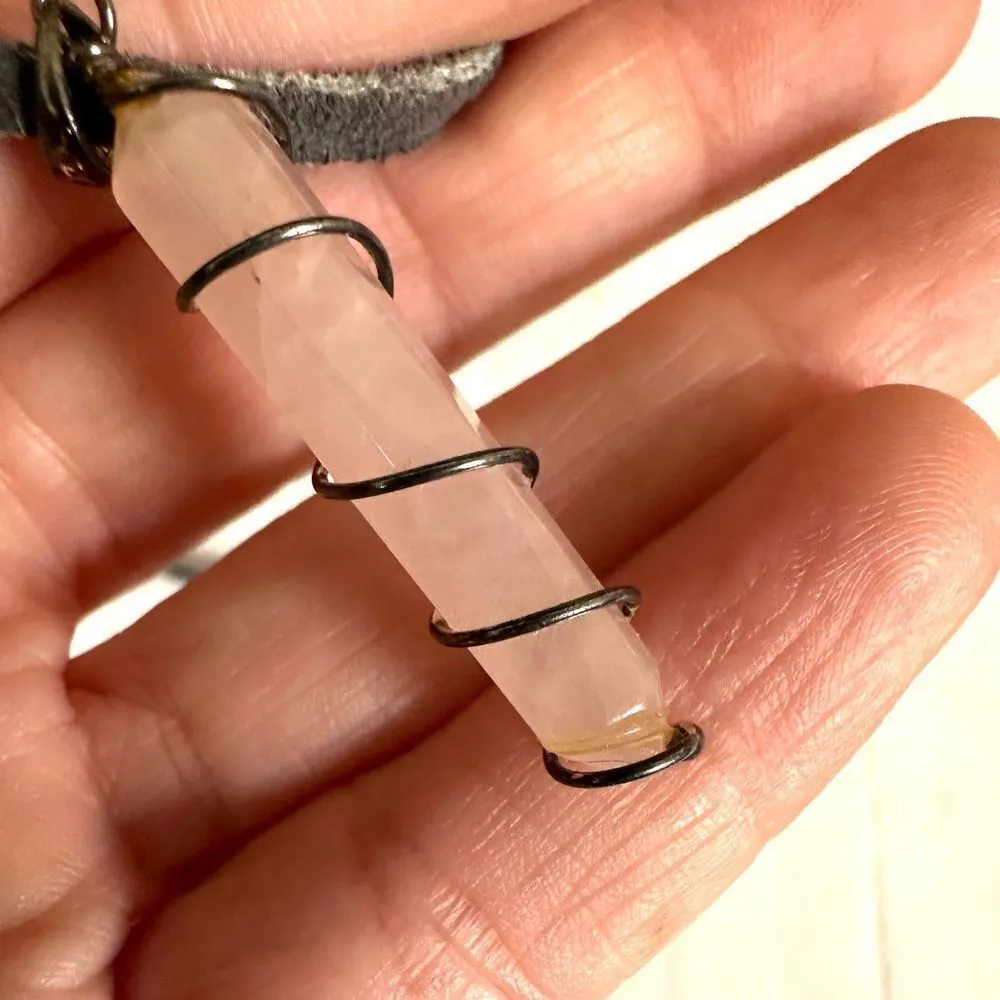 Rose Quartz pendant Necklace on cord - Image 5
