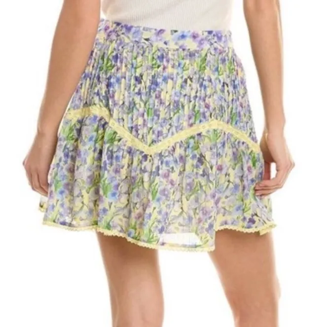 NWT Allison New York Anna High Waisted Mini Skirt in Purple/Yellow Floral Purple Size XS - Image 2