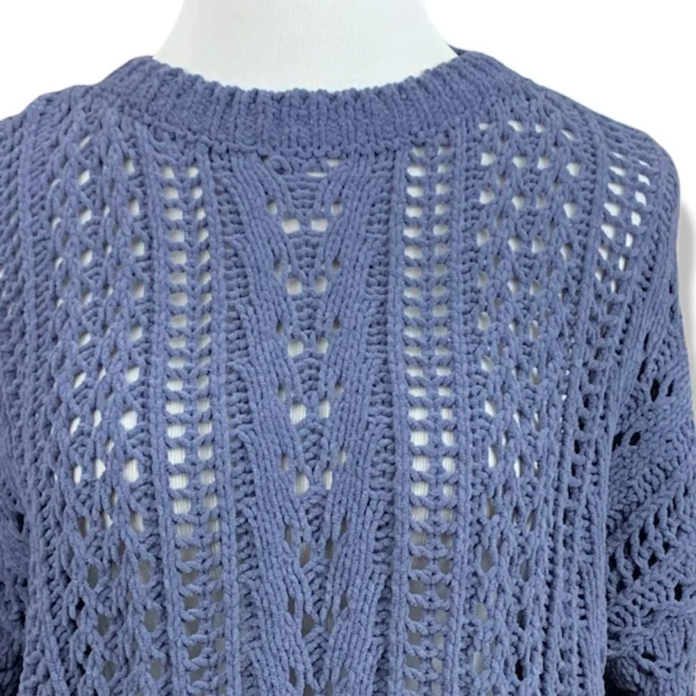 KENDALL & KYLIE open knit chenille style oversized boxy fit sweater in denim xs - Image 6