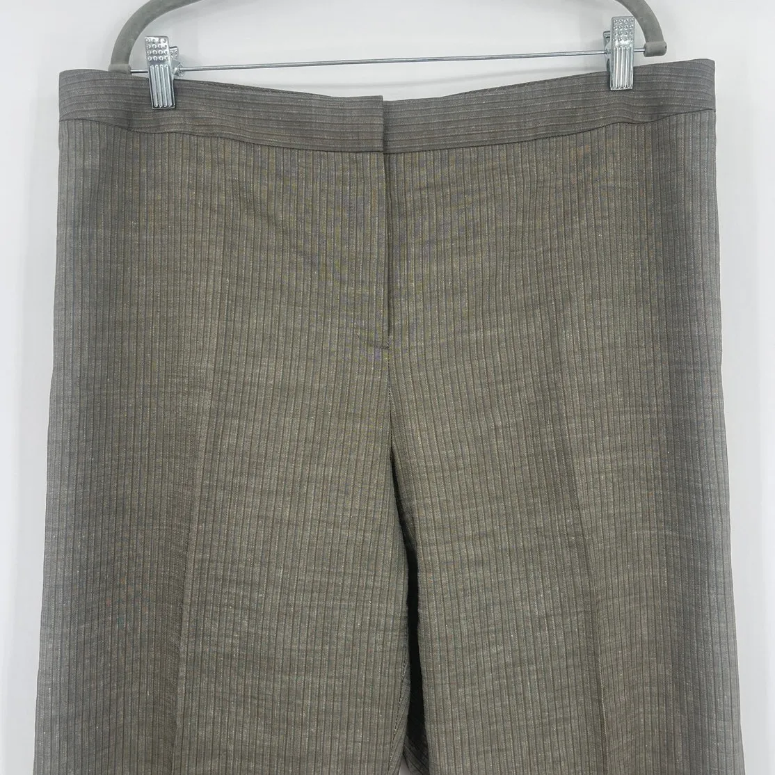 Lafayette 148 Pinstripe Suit Women Pants 16 Wool Linen Wide Leg Trousers Sage - Image 2
