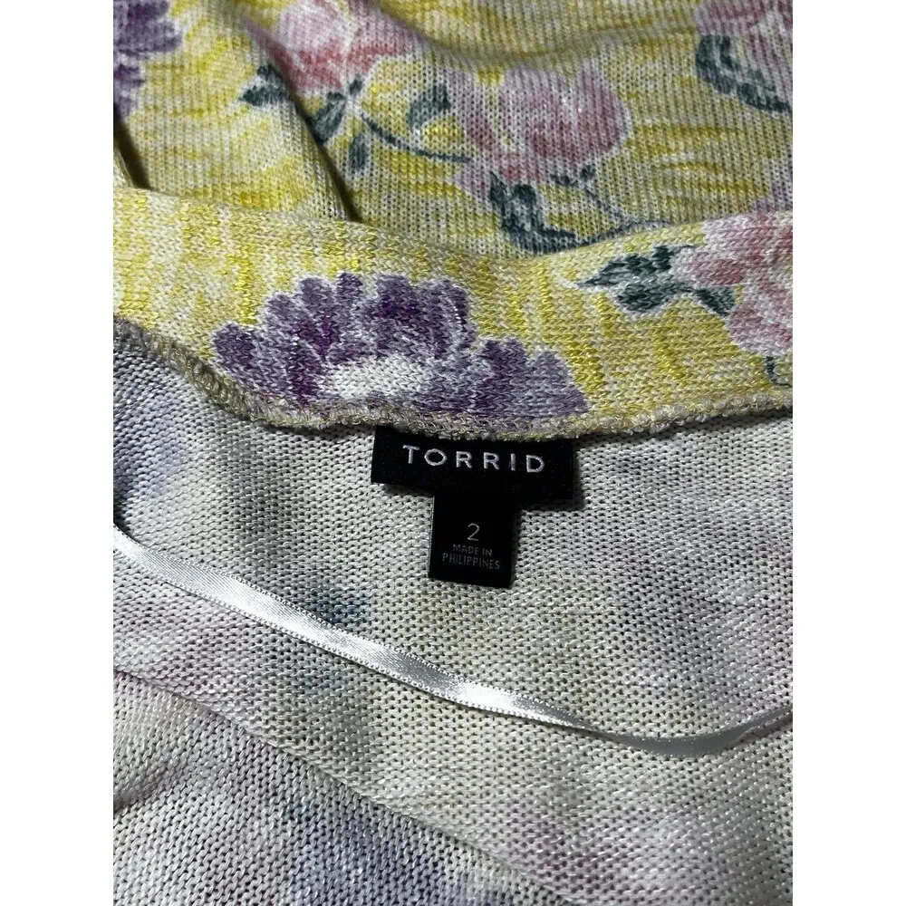 Torrid Cardigan Yellow Floral Spring Open Front Light Duster Short Sleeve 2X - Image 3