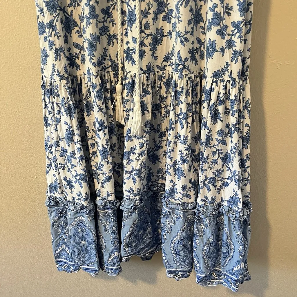 R.‎ Vivimos dress Floral Boho Midi Cottagecore Milkmaid Peasant S Blue Peasant - Image 8