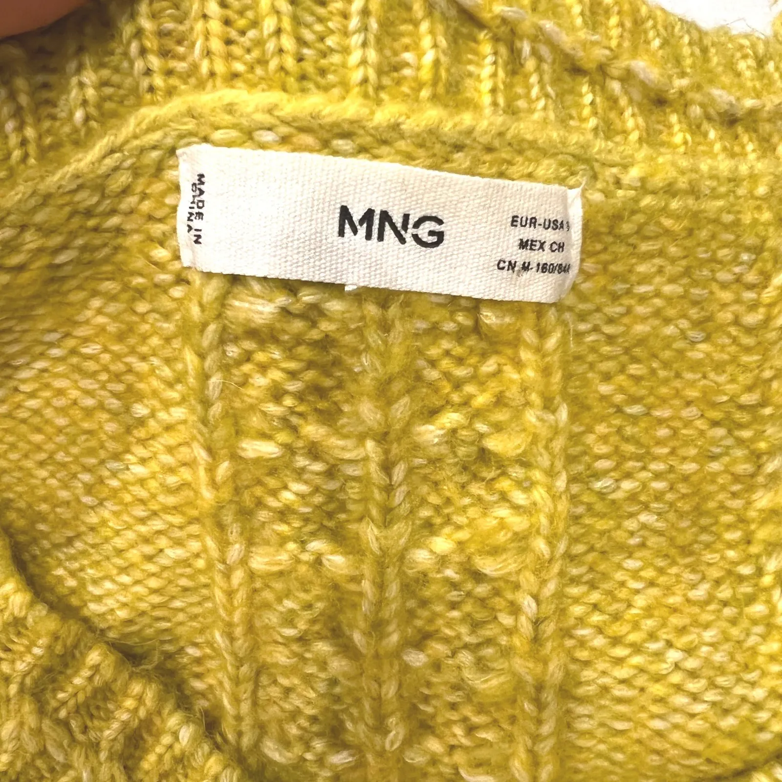 Mango Cable Knit Sweater Womens Yellow Pullover Crewneck‎ Textured Knitwear - Image 2