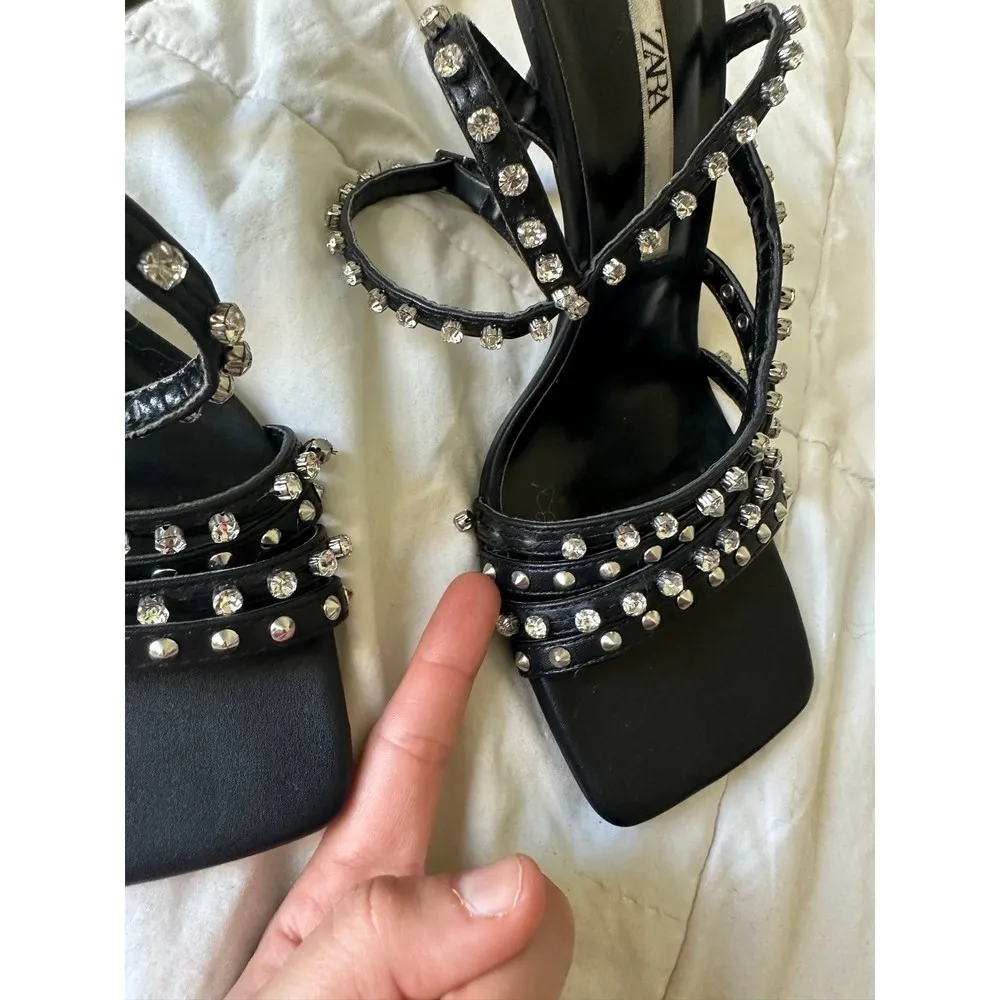 Woman High Heel Studded Jewel Sandals Shoes - Image 4