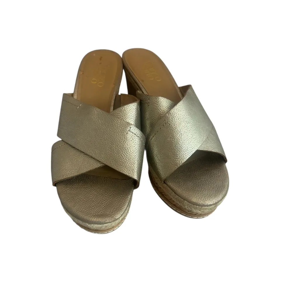 Franco Sarto Gold Slip-On Slide Wedge Sandals Metallic Comfort Size 9.5 Women's - Image 2