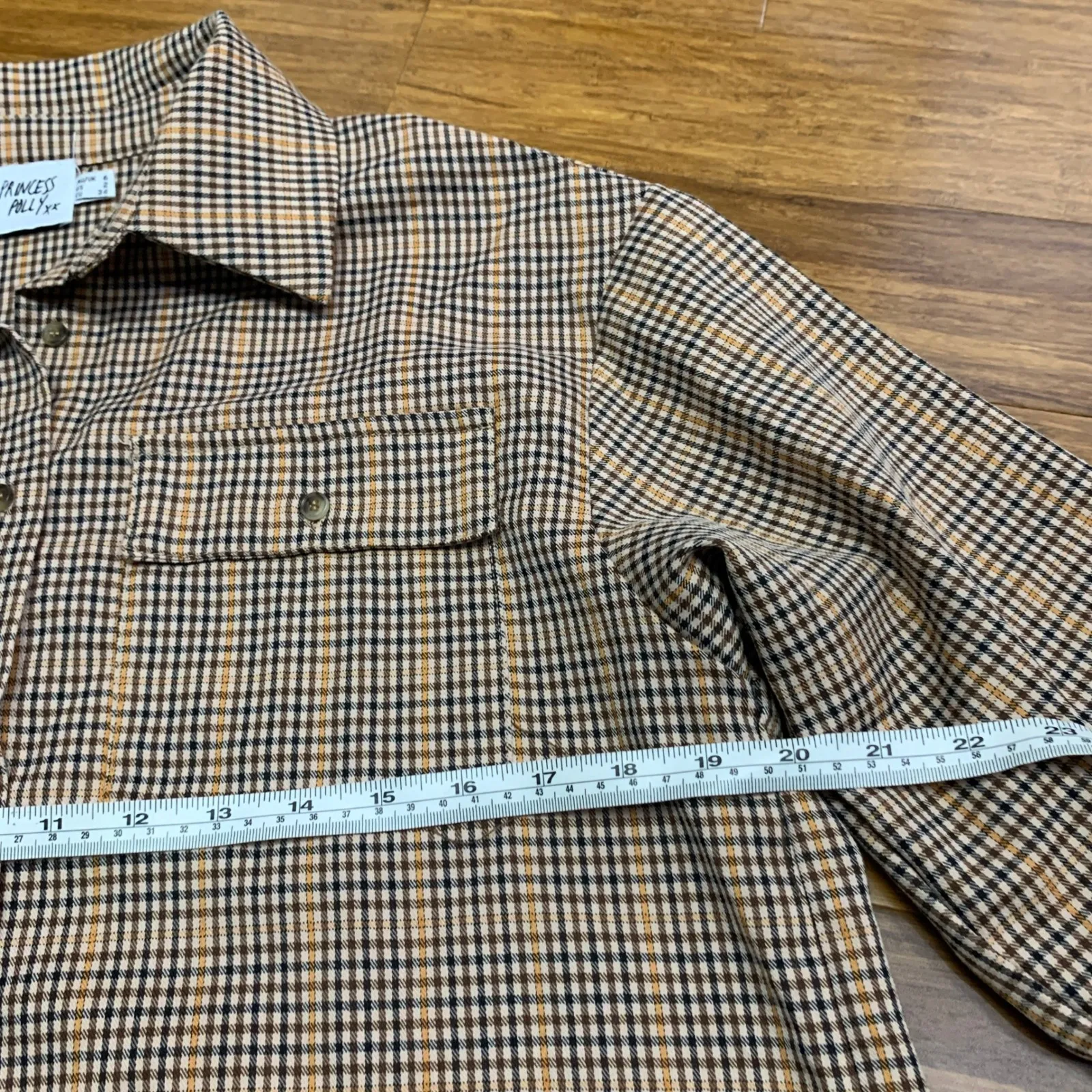Princess Polly Plaid Shirt Womens Size 2 Jacket Long Sleeve Button Up Top‎ Brown - Image 7