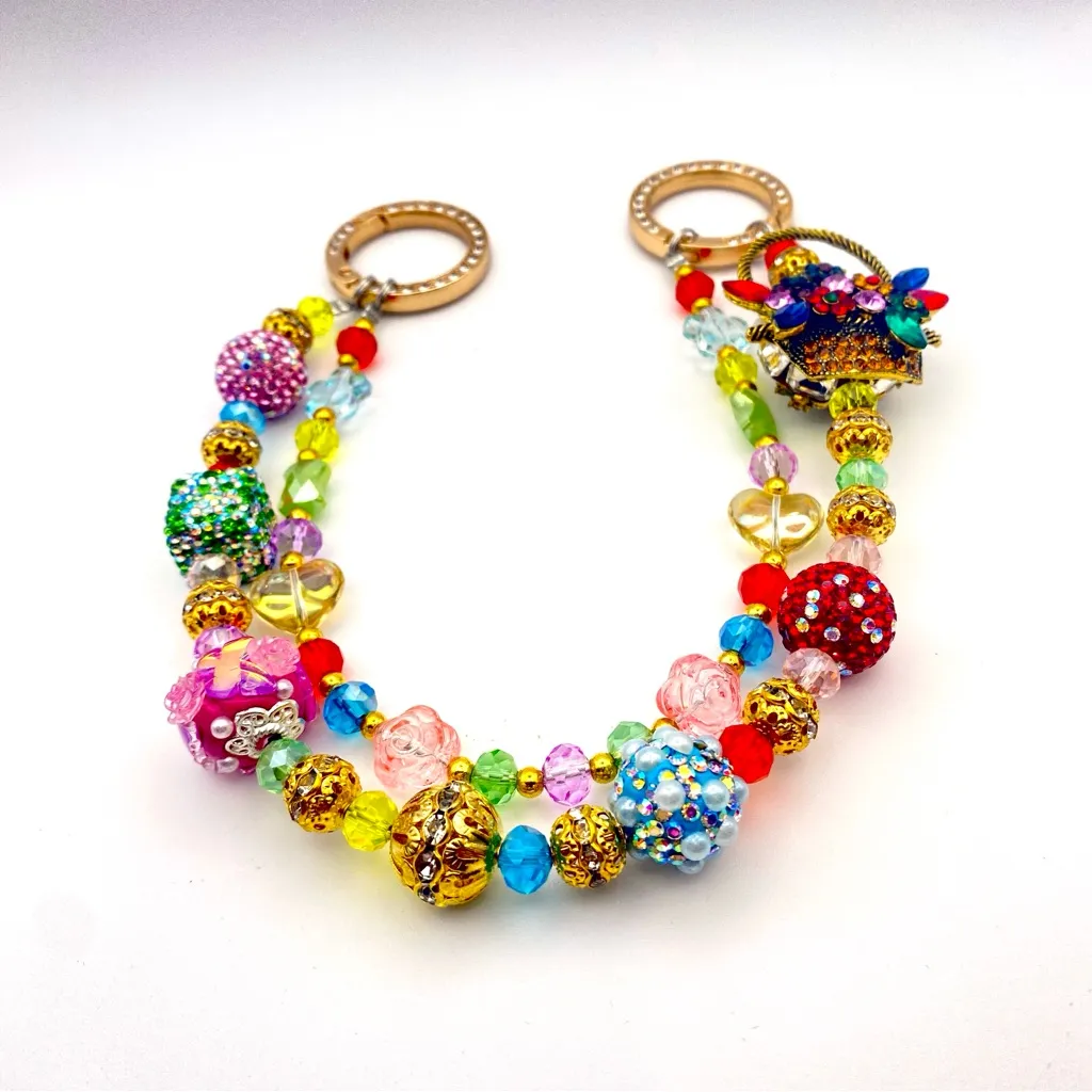 💐Luxury Bag/Phone Chain Charm/Keychain COLORFUL FLOWER BASKET Bling Crystal - Image 5