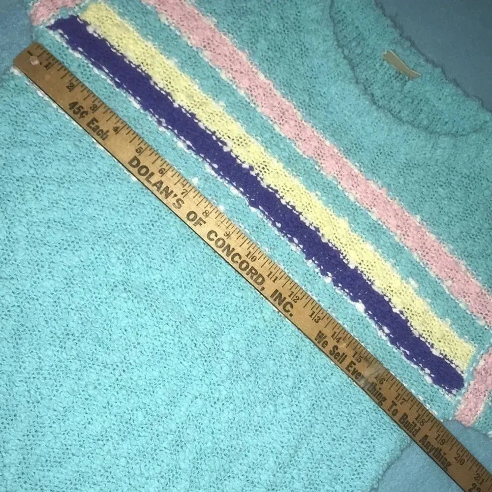 GISP vintage crewneck knit multi colored stripes popcorn textured knit size L Blue Size L - Image 5