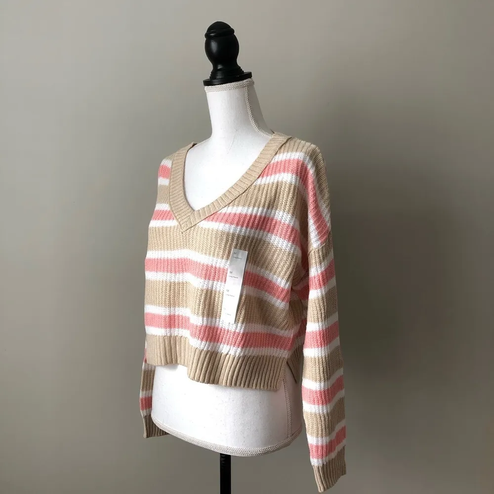 WILD FABLE | Striped V-neck Cropped Sweater - Image 2