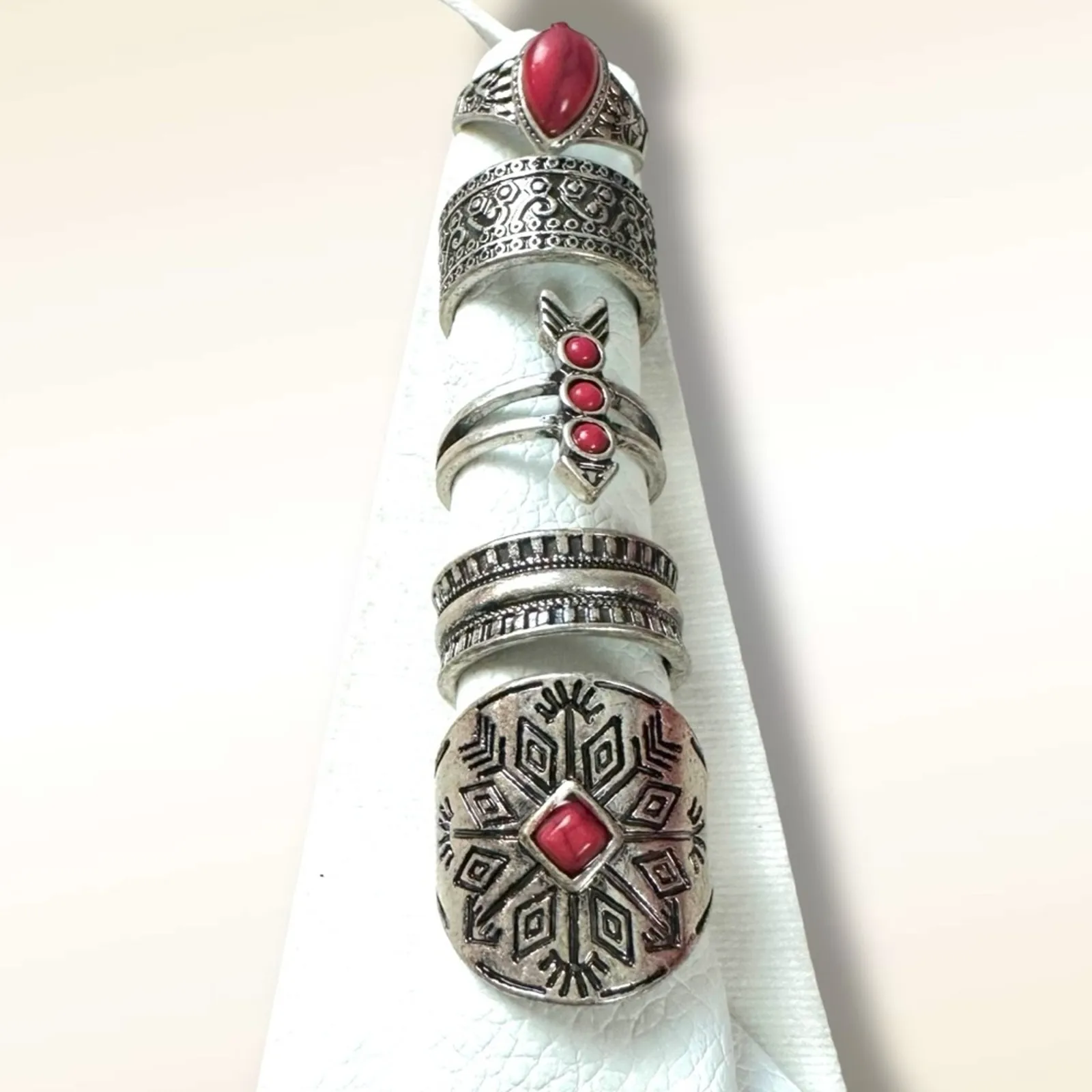 Free People Count Your Lucky Stars Ring Set in Silver Red Western Bohemian - Image 2