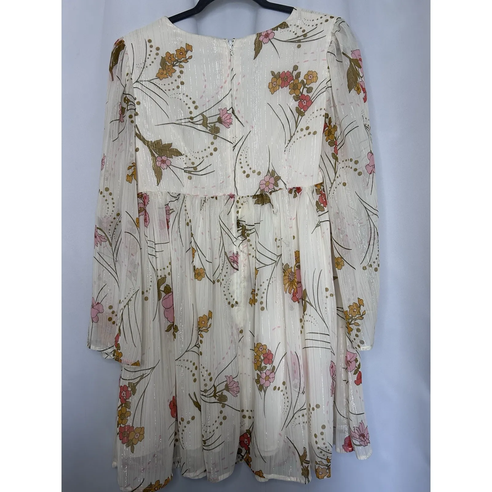 Modcloth Sweet Sixties Sz 8 Baby Doll Dress Bell Sleeves Cream Silver Boho NWT - Image 8