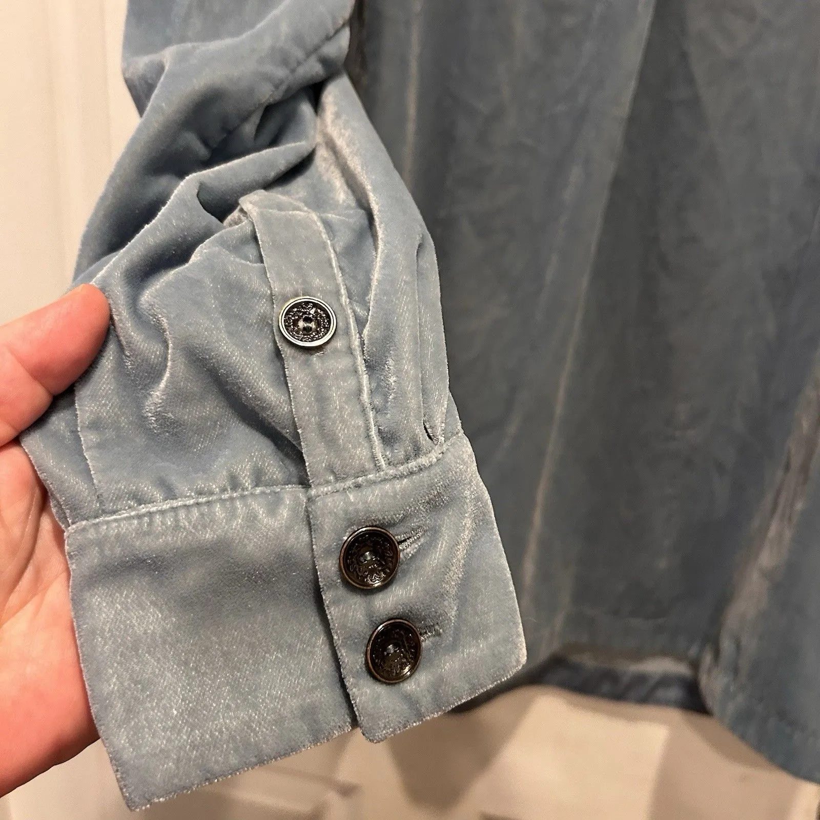 Soft‎ Surroundings Velvet Shirt Womens Large Blue Quiet Luxury Popover - Image 2