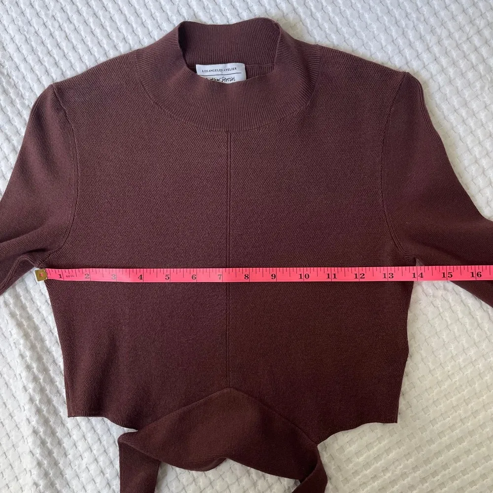 & Other Stories Brown Cropped Lace Up Mock Neck Sweater Top (Small) - Image 9