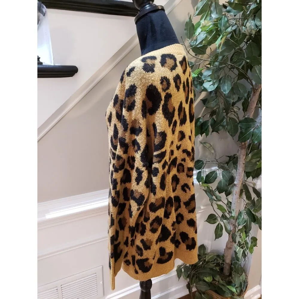 Love By Design Women's Brown Leopard Print Long Sleeve Cutout V Neck Sweater 2X - Image 5