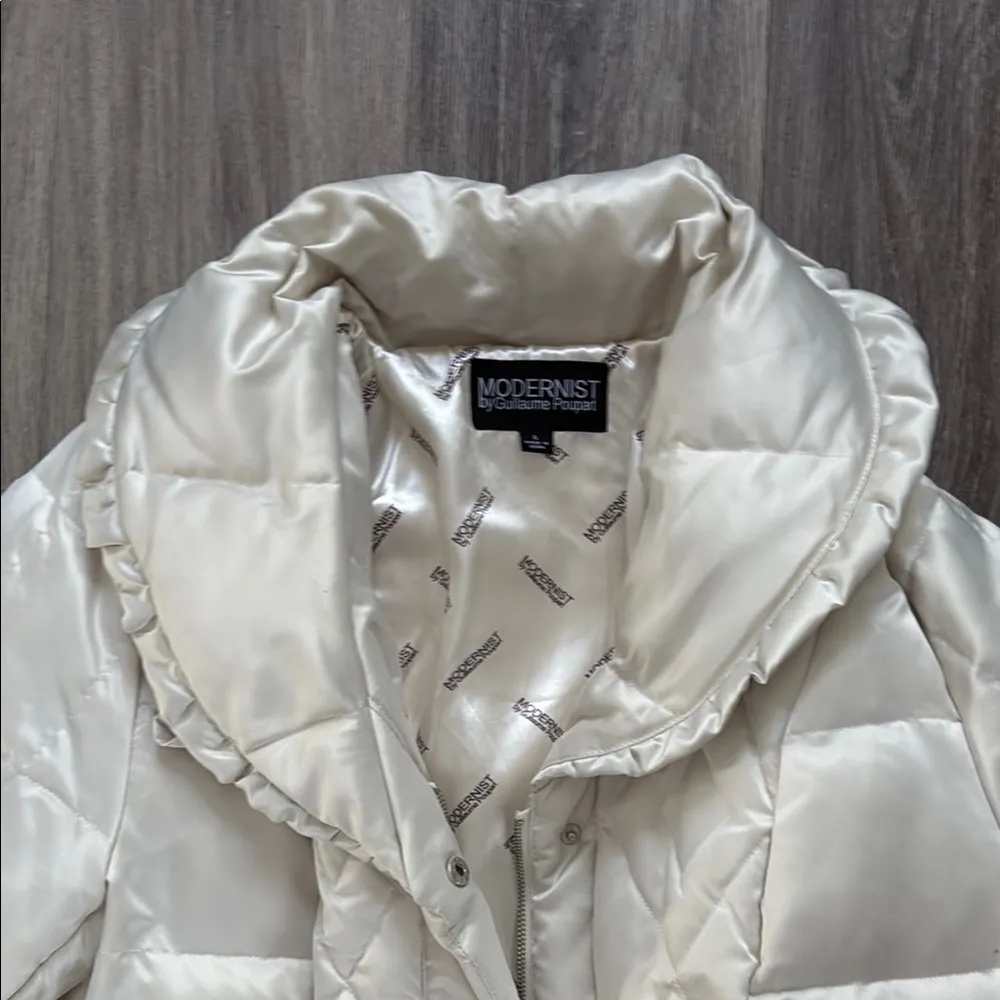 Guillaume Poupart Modernist Women's Beige Puffer Coat Funnel Neck Jacket Size L - Image 4