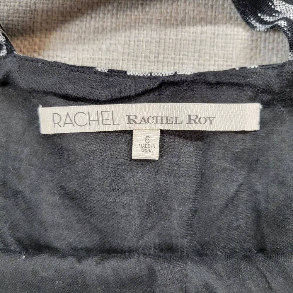 RACHEL Rachel Roy Womens Dress 6 Black Gray Ikat Print Criss Cross Straps Mini - Image 2