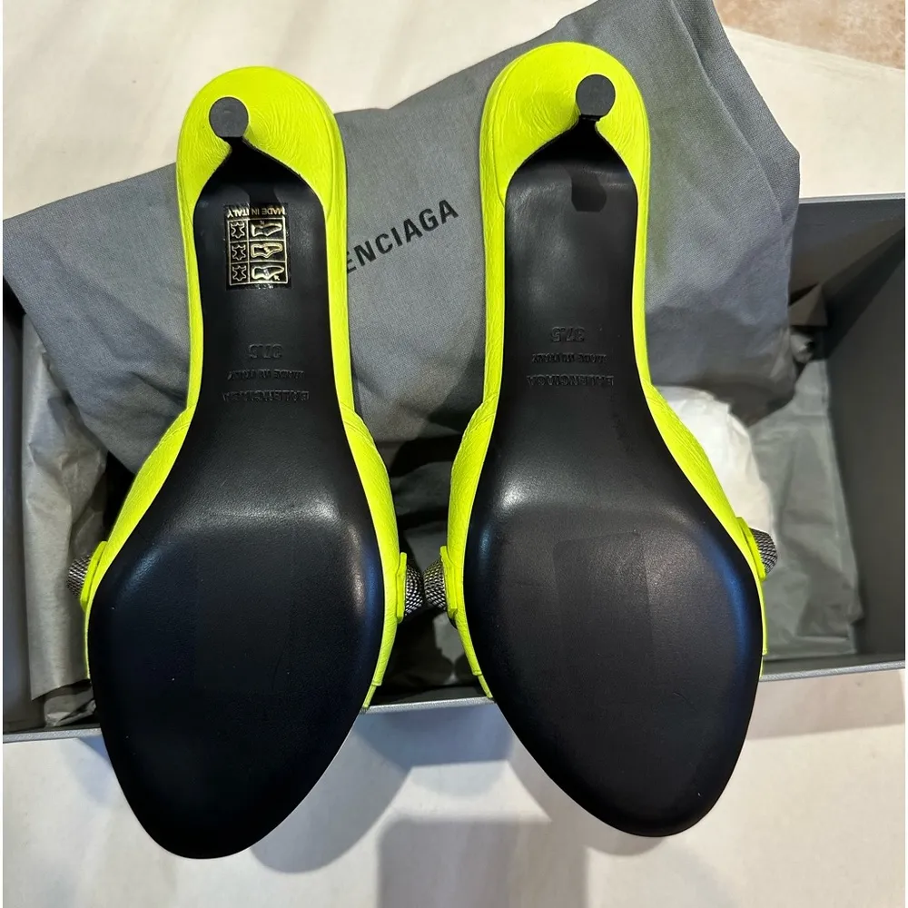 BALENCIAGA Cagole Leather Sandals w/ Buckle NEON GREEN Size 37.5 NEW - Image 11