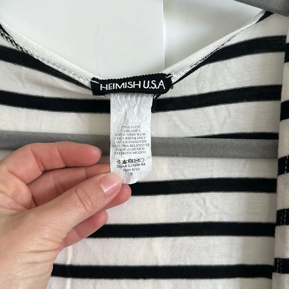 Heimish USA Women's S Open Front Lightweight Cardigan White Black Stripe Preppy - Image 3