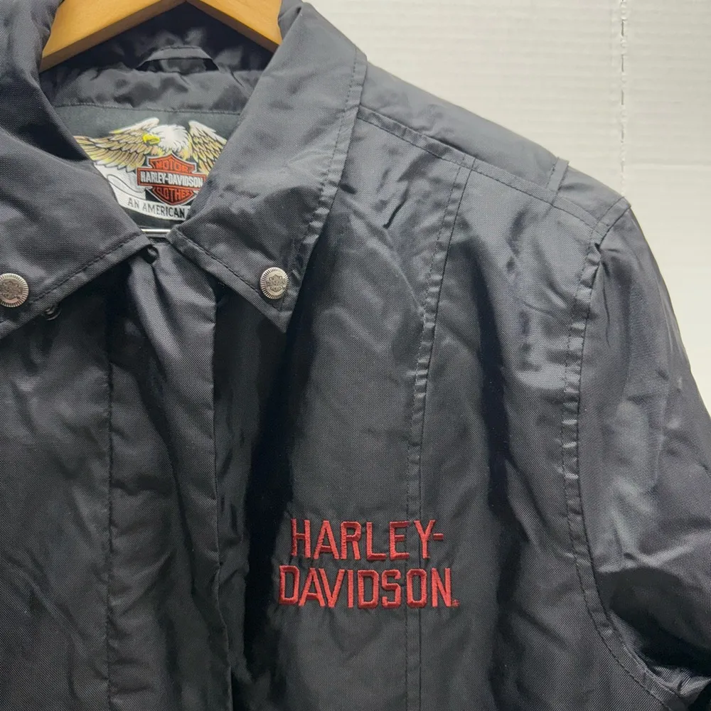 Harley Davidson Satin Quilted Windbreaker Jacket Black Size XL - Image 4