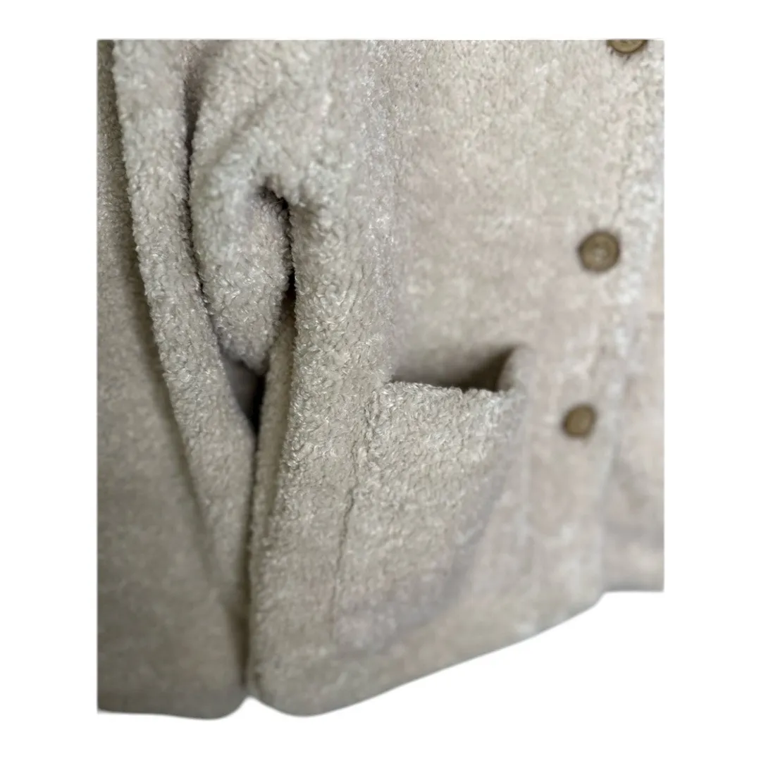 FEW MODA New York Teddy Jacket Medium beige Fuzzy coat large buttons collared - Image 4