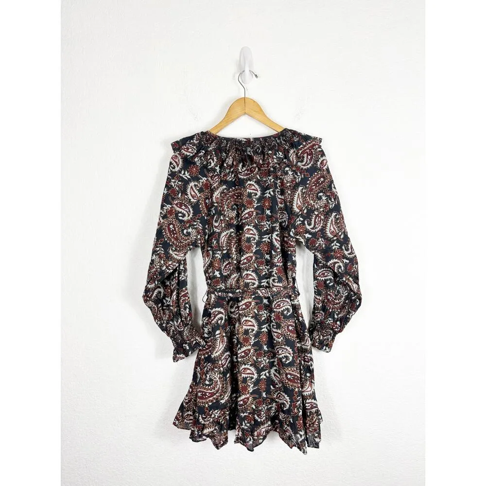 Cleobella Carolyn Split-Neck Paisley Ruffle Mini Dress Small Ruffle Long Sleeve - Image 13