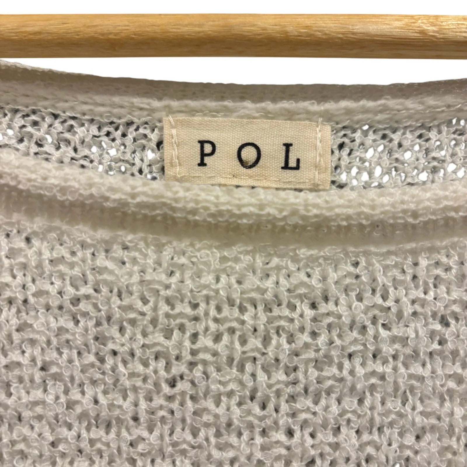 POL Boho Distressed Knit Ivory White Poncho Sweater, Medium - Image 3