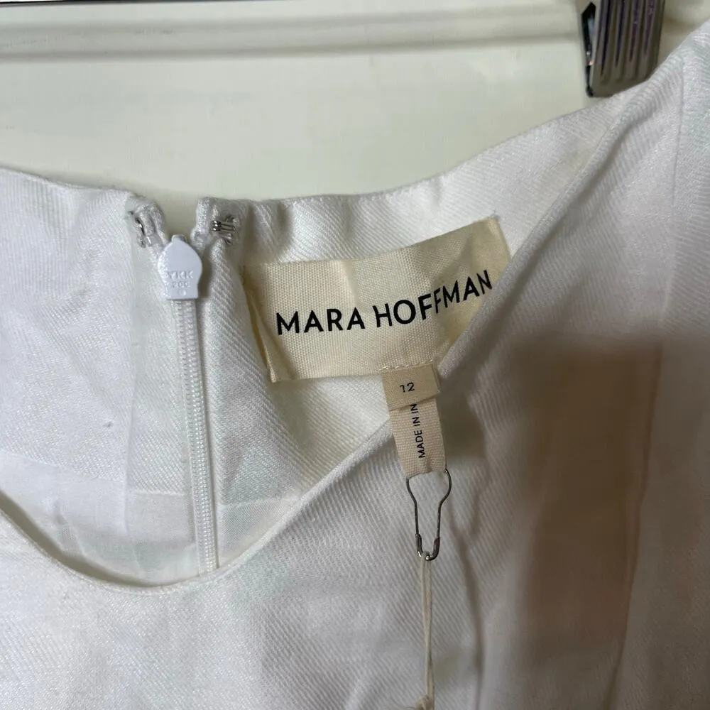 NWT Mara Hoffman White Linen NAMARI Pencil DRESS Puff sleeve sz 12 - Image 3