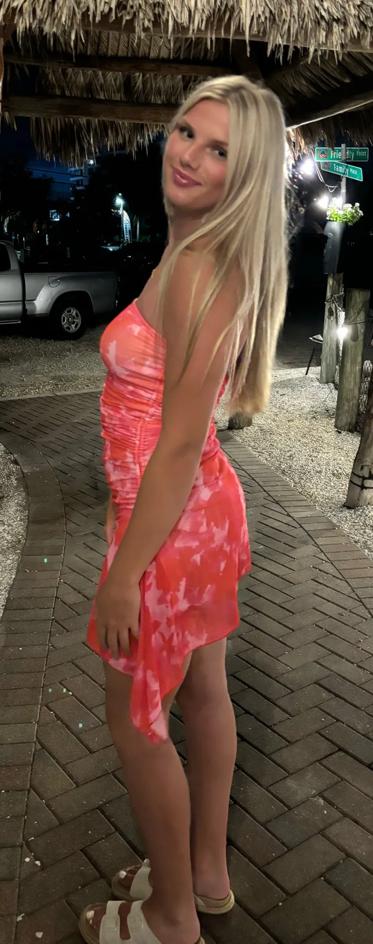 Pink/orange floral strapless dress Pink - Image 2