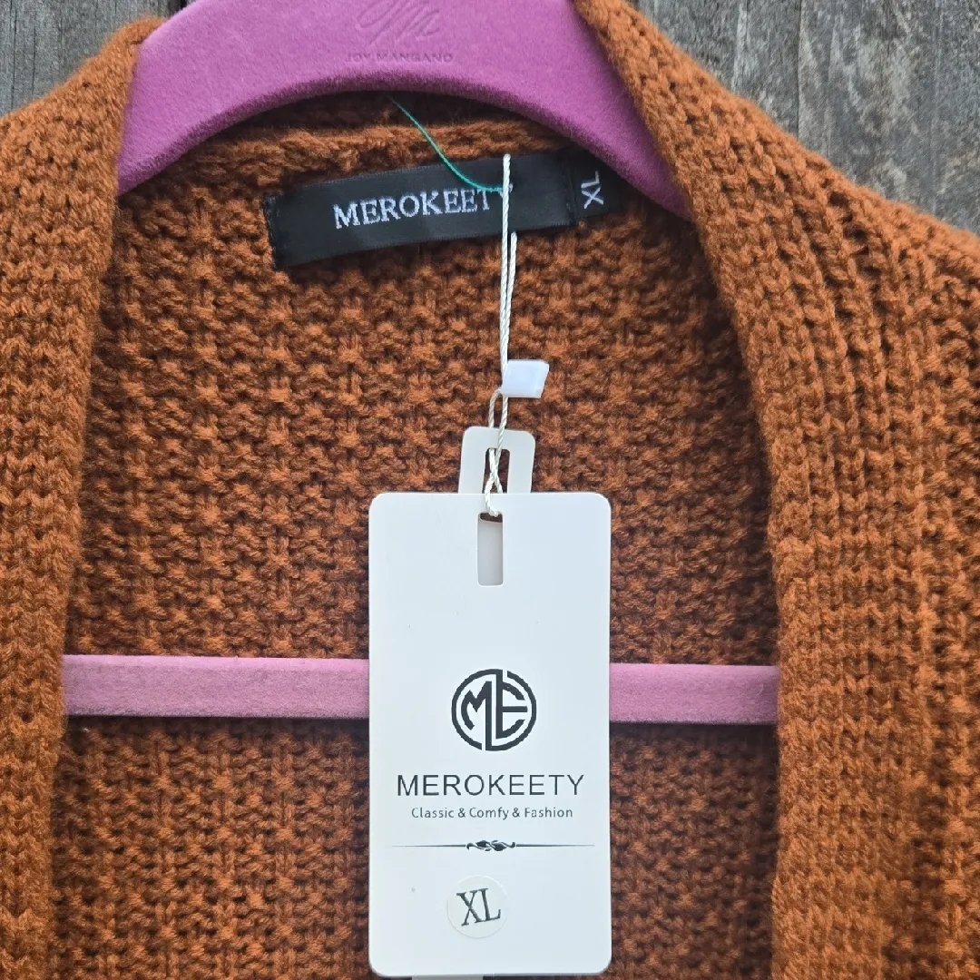 Merokeety Cozy Orange Open-Front Sweater - Image 2