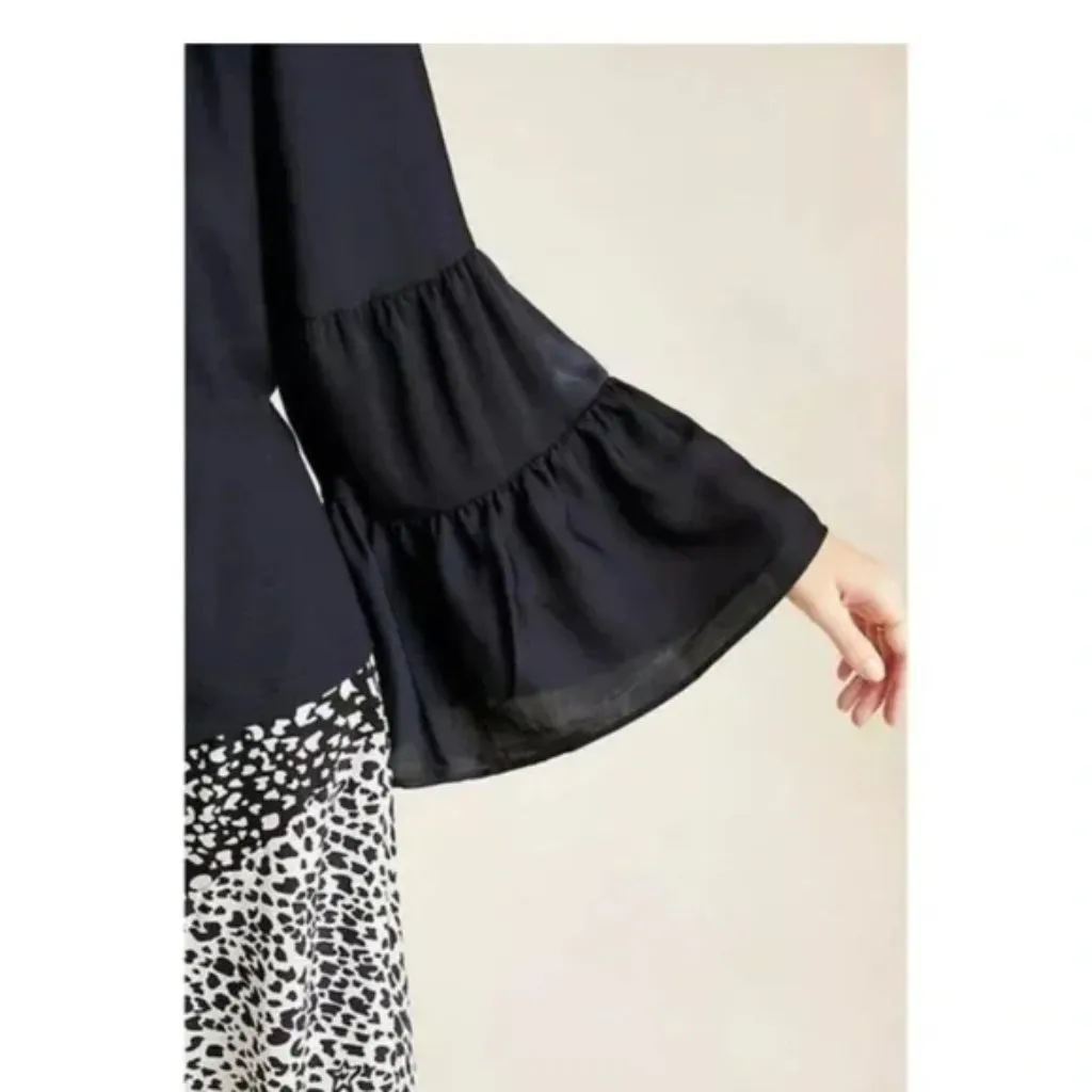 Anthropologie Black Off Shoulder Ruffled Hippie Fairy Peasant Top - Image 5