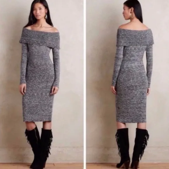 Anthropologie Moth Off the Shoulder Long Sleeve Sweater Dress Size S - Image 2