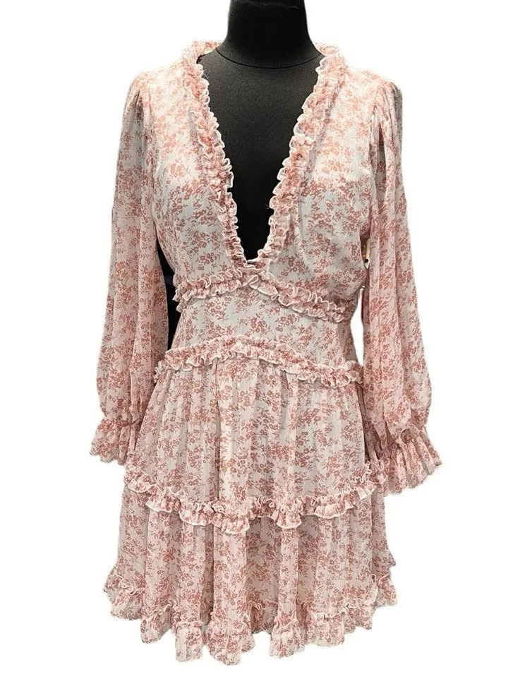 The Impeccable Pig Pink Floral Flounce Dress size Medium - Image 5
