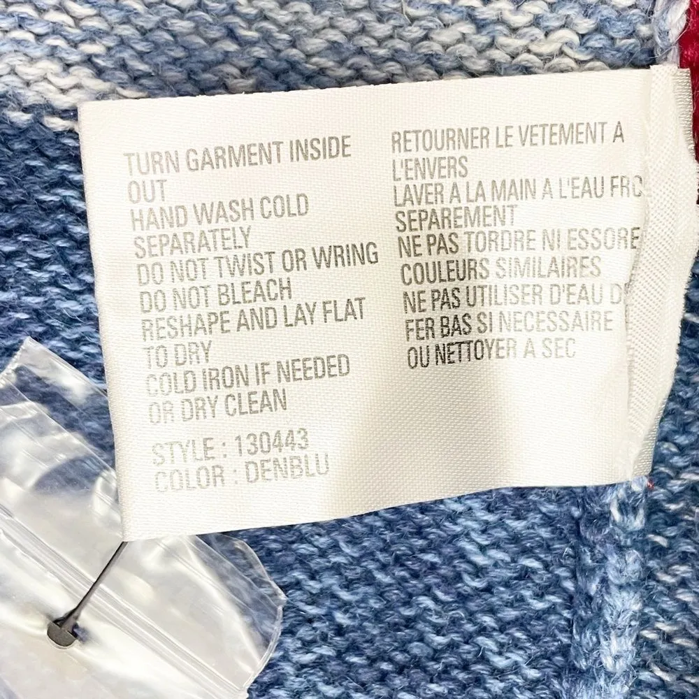 NWT Vintage Northern Isles Christmas Poinsettia Patchwork Cardigan Size Large Blue - Image 10