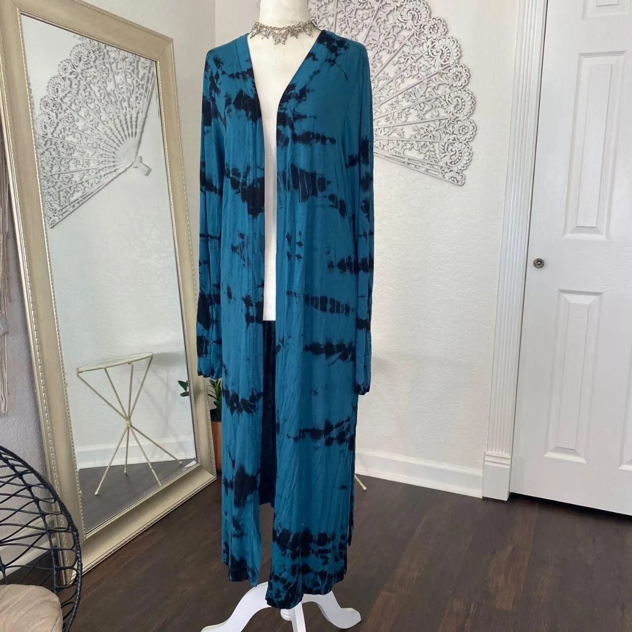 Mossimo Blue Black White Soft Whimsygoth Boho Tie Dye Duster Cardigan L Size L - Image 4