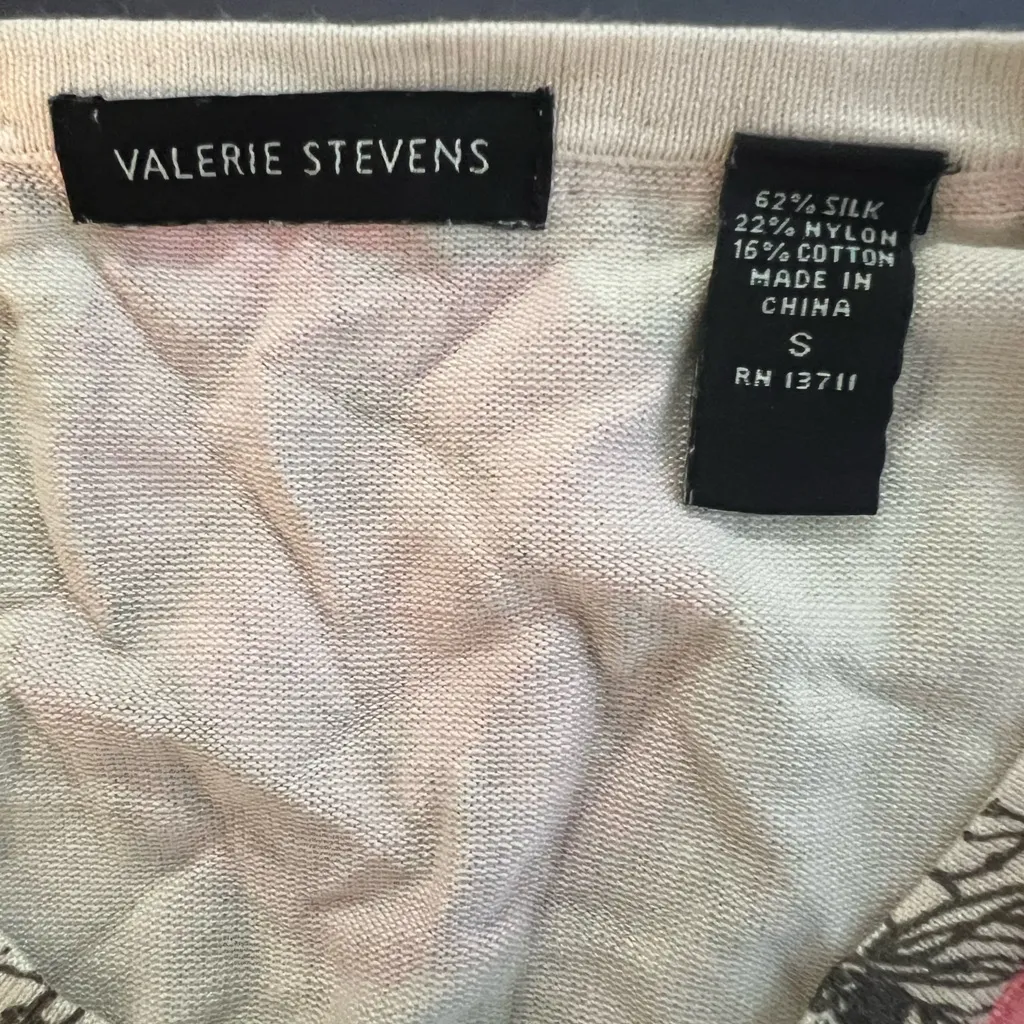 Valerie Stevens Silk Blend Floral Cream Cardigan Sweater Size Small Rhinestones - Image 8