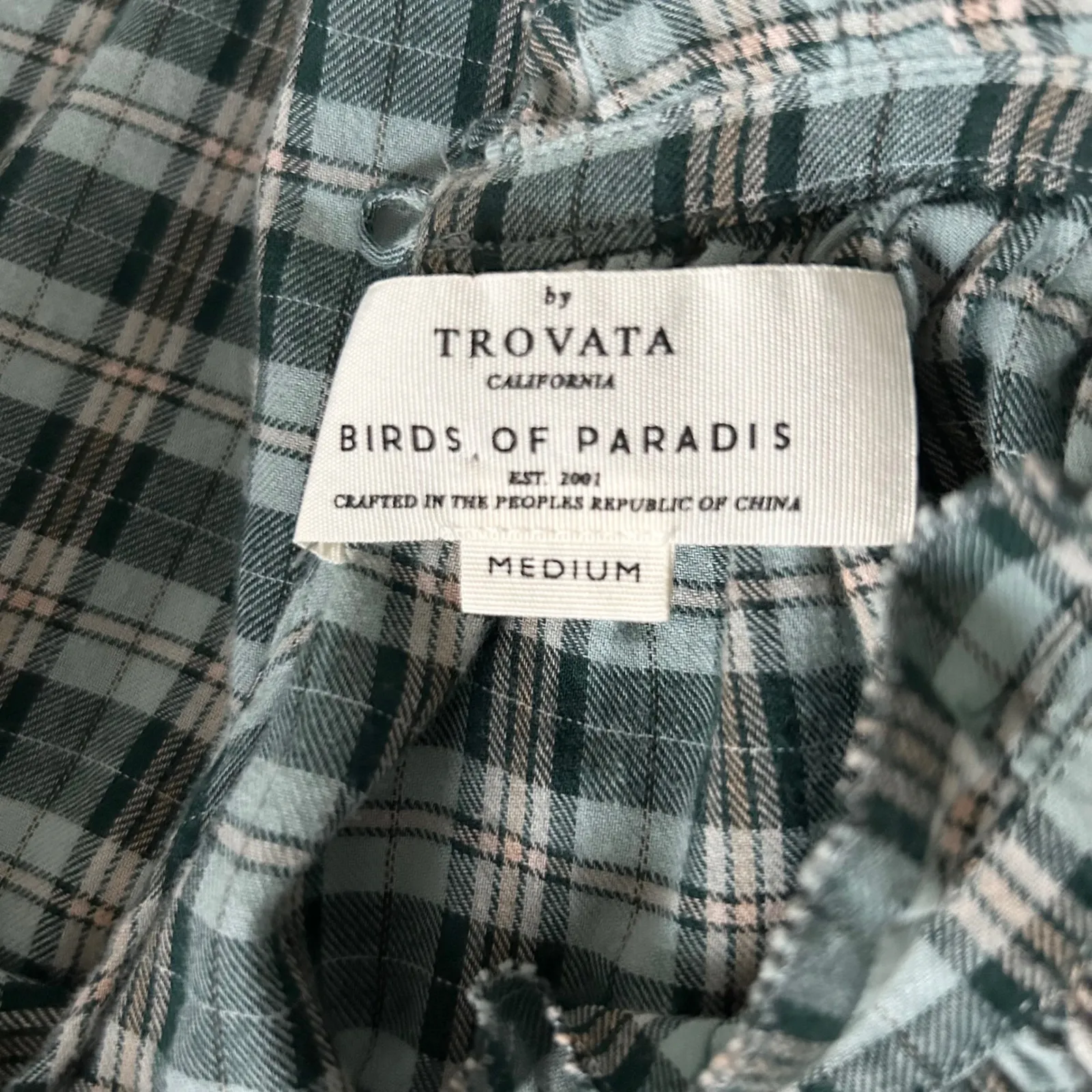 Trovata Birds of Paradis Carla Plaid High Neck Flutter Sleeve Top Size Medium Green - Image 5