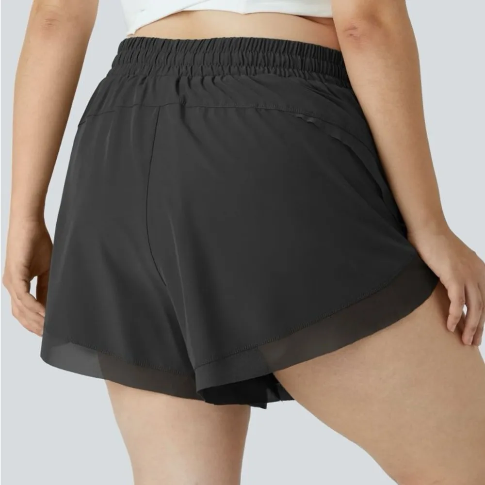Halara 2in1 Running Shorts Mid Rise Drawstring Mesh Contrast Black S(4-6) NWT - Image 2