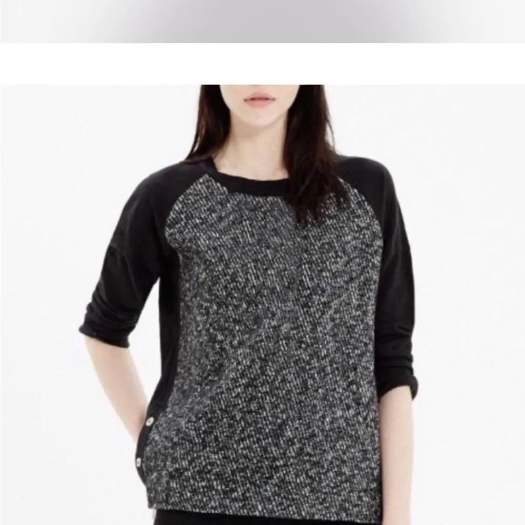 C Madewell Black & White Raglán Wool Tweed Woman Shirt Blouse Size Small - Image 2