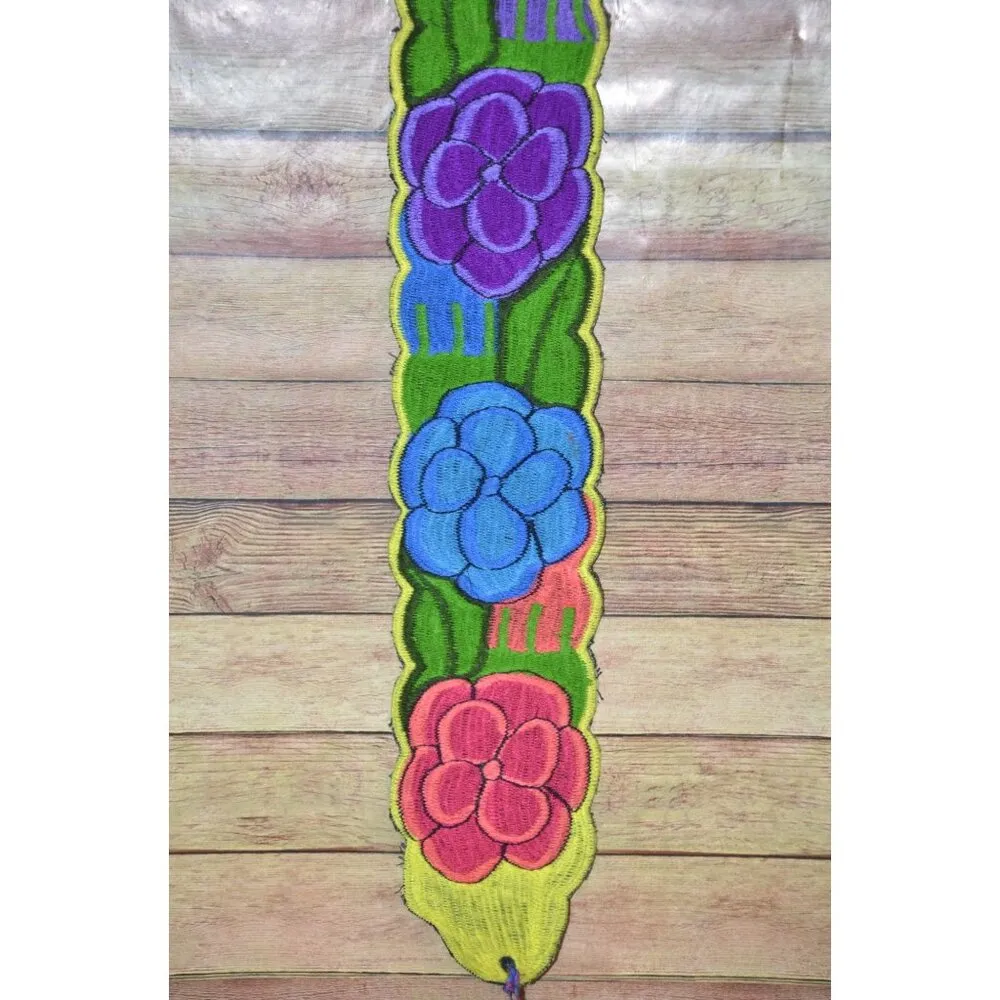 Handmade Traditional Mexican Colorful Full Embroidered Floral Wide Belt One Size - Image 5
